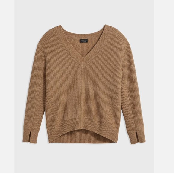Rag & Bone Pierce Cashmere V Neck Sweater in Camel / Light Brown - Picture 4 of 7